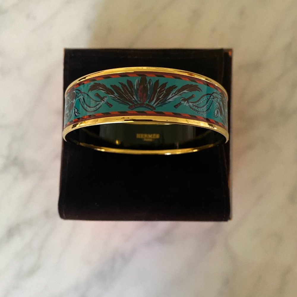 Authentic Hermes Feather Motif Enamel Brazil Bang… - image 4